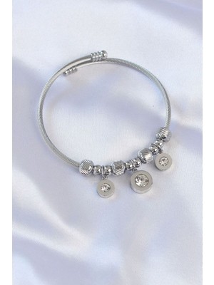 Clariss 316L Çelik Gümüş Renk Zirkon Taşlı Model Charm Bileklik