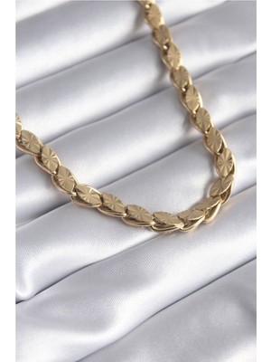 Clariss 316L Çelik Gold Renk Lazer Kesim Arpa Zincir Model Kadın Kolye