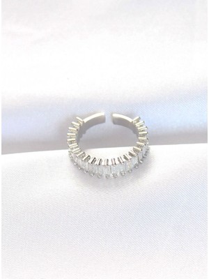 Clariss Sıralı Baget Taşlı Silver Renk Ayarlanabilir Yüzük