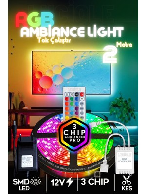 Empressco Rgb Şerit LED Uzaktan Kumandalı, 2 Metre, Çok Renkli ve Şık Aydınlatma