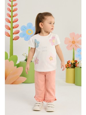 Minycenter Kız Bebek Paça Fırfır Detaylı Çiçek Nakışlı Pantolon 3 Ay-36 Ay Pudra