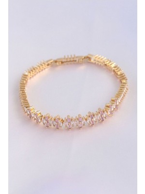 Clariss Vip Seri Pirinç Pembe Zirkon Taşlı Gold Renk Baget Model Bileklik