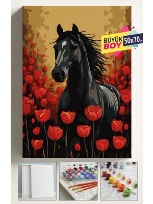Empressco Sayılarla Boyama Seti Numaralı Tuval Fırça Boya Dahil Kasnaklı Set 50X70 cm - At ve Laleler - Fiyatı, Yorumları