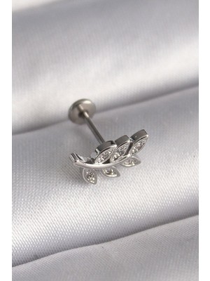 Clariss 316L Çelik Gümüş Renk Dal Model Zirkon Taş Detaylı Tragus Piercing