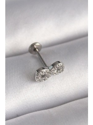 Clariss 316L Çelik Gümüş Renk Zirkon Taşlı Sonsuzluk Model Tragus Piercing