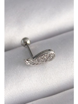 Clariss 316L Çelik Gümüş Renk Zirkon Taşlı Kanat Tragus Piercing