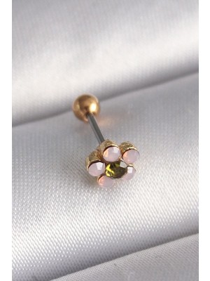 Clariss 316L Çelik Gold Renk Zirkon Taşlı Çiçek Tragus Piercing