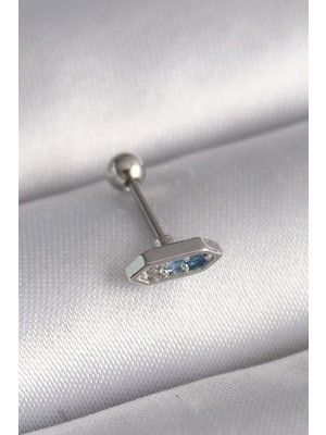Clariss 316L Çelik Gümüş Renk Mavi Zirkon Taşlı Tragus Piercing