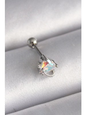 Clariss 316L Çelik Gümüş Renk Zirkon Taşlı Kalp Tragus Piercing