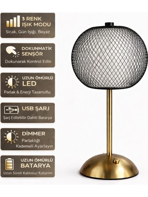 Empressco Gold Metal Masa ve Gece Lambası, LED Abajur, Şık ve Modern Tasarım