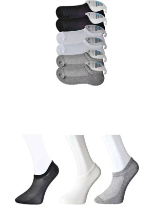 MiraLive Siyah Gri ve Beyaz Erkek Görünmez Çorap 6 Çift