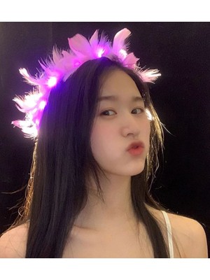MiraLive LED Işıklı Rengarenk Yanan 3 Fonksiyonlu Otrişli Parti Tacı Pembe Renk 12X12 cm