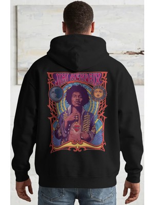 Sevbano Jimi Hendrix Efsane Şarkıcı Sırt Baskılı Unisex Oversize Penye Hoodie