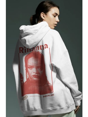 Sevbano Rihanna Badgirl Şarkıcı Sırt Baskılı Unisex Oversize Penye Hoodie