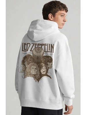 Sevbano LED Zeppelin Rock Metal Müzik Grubu Sırt Baskılı Unisex Oversize Penye Hoodie