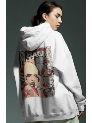 Sevbano Lady Gaga Şarkıcı Sırt Baskılı Unisex Oversize Penye Hoodie