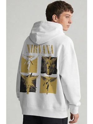 Sevbano Nirvana Rock Metal Müzik Grubu Sırt Baskılı Unisex Oversize Penye Hoodie