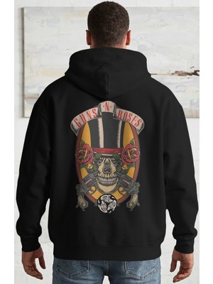 Sevbano Guns N' Roses Rock Metal Müzik Grubu Sırt Baskılı Unisex Oversize Penye Hoodie