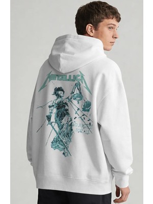 Sevbano Metallica Rock Metal Müzik Grubu Sırt Baskılı Unisex Oversize Penye Hoodie