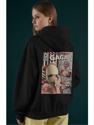 Sevbano Lady Gaga Şarkıcı Sırt Baskılı Unisex Oversize Penye Hoodie