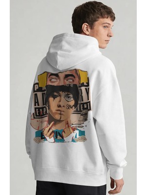 Sevbano Eminem Rapper Şarkıcı Sırt Baskılı Unisex Oversize Penye Hoodie