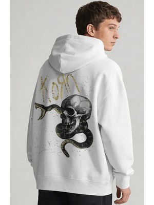 Sevbano Korn Rock Metal Müzik Grubu Sırt Baskılı Unisex Oversize Penye Hoodie