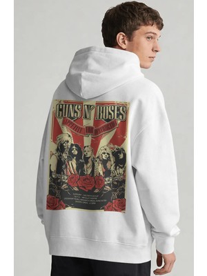 Sevbano Guns N' Roses Rock Metal Müzik Grubu Sırt Baskılı Unisex Oversize Penye Hoodie