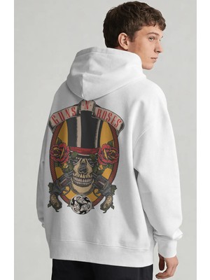 Sevbano Guns N' Roses Rock Metal Müzik Grubu Sırt Baskılı Unisex Oversize Penye Hoodie