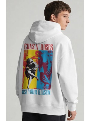 Sevbano Guns N' Roses Rock Metal Müzik Grubu Sırt Baskılı Unisex Oversize Penye Hoodie