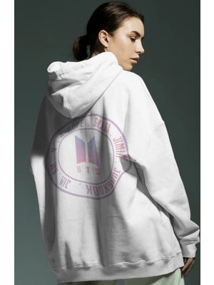 Sevbano Bts Müzik Grubu Sırt Baskılı Unisex Oversize Penye Hoodie