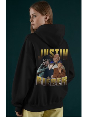 Sevbano Justin Bieber Şarkıcı Sırt Baskılı Unisex Oversize Penye Hoodie