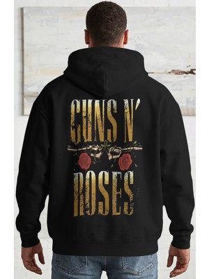Sevbano Guns N' Roses Rock Metal Müzik Grubu Sırt Baskılı Unisex Oversize Penye Hoodie