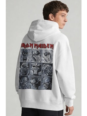 Sevbano Iron Maiden Rock Metal Müzik Grubu Sırt Baskılı Unisex Oversize Penye Hoodie
