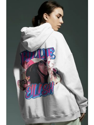 Sevbano Billie Eilish Şarkıcı Sırt Baskılı Unisex Oversize Penye Hoodie