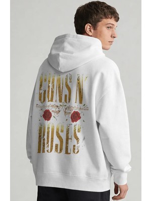 Sevbano Guns N' Roses Rock Metal Müzik Grubu Sırt Baskılı Unisex Oversize Penye Hoodie