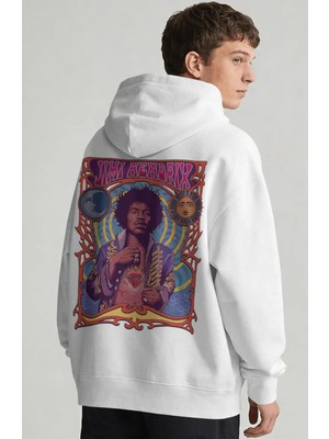 Sevbano Jimi Hendrix Efsane Şarkıcı Sırt Baskılı Unisex Oversize Penye Hoodie