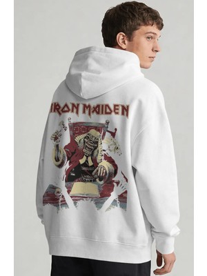 Sevbano Iron Maiden Rock Metal Müzik Grubu Sırt Baskılı Unisex Oversize Penye Hoodie