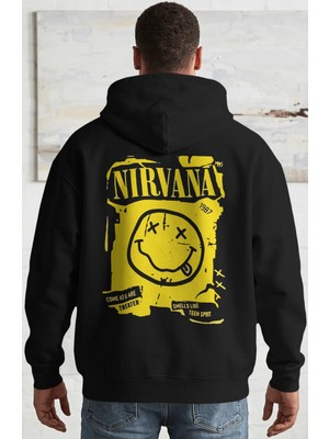 Sevbano Nirvana Rock Metal Müzik Grubu Sırt Baskılı Unisex Oversize Penye Hoodie