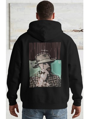 Sevbano Bad Bunny Rapper Şarkıcı Sırt Baskılı Unisex Oversize Penye Hoodie