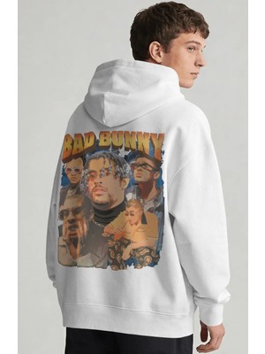 Sevbano Bad Bunny Rapper Şarkıcı Sırt Baskılı Unisex Oversize Penye Hoodie