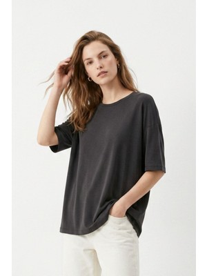 Rays Siyah Bisiklet Yaka Oversize Tişört 3659