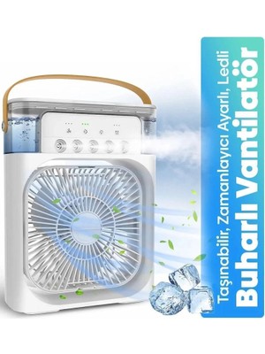 MiraLive Taşınabilir Işıklı 5 Spreyli Vantilatör Buzlu Buharlı Vantilatör Mini Fan Nemlendirici