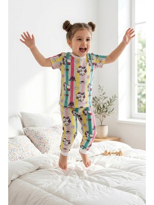 Tayo Baby Kız Çocuk Kısa Kol Pijama Takımı Desenli %100 Pamuklu Süprem Uyku Seti