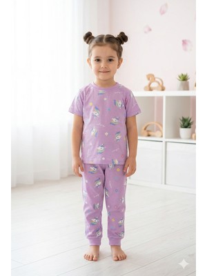 Tayo Baby Kız Çocuk Kısa Kol Pijama Takımı Desenli %100 Pamuklu Süprem Uyku Seti