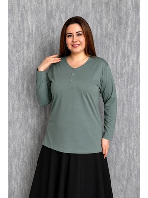 Modaplaza Kadın Büyük Beden Yaka Üç Düğmeli Anne Bluz