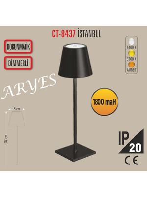 Empressco Şarjlı Metal Masa Lambası, Siyah, Modern ve Şık Tasarım