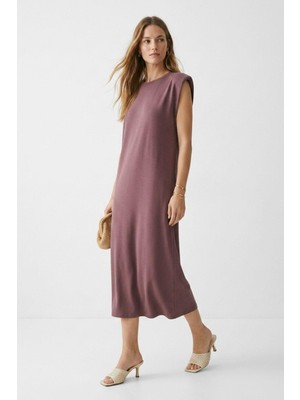 Rays Gül Kurusu Vatkalı Midi Boy Elbise 3662