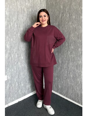 Modaplaza Kadın Büyük Beden Taş Işlemeli Tunik Pantolon Modal Takım 7542