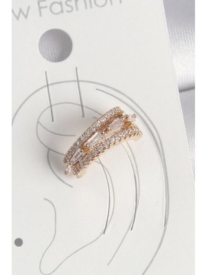 Clariss Pirinç Gold Renk Zirkon Taşlı 3'lü Sıralı Model Kadın Kıkırdak Küpe