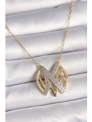Clariss 316L Çelik Gold Renk Zirkon Taşlı Vintage Model Kadın Kolye